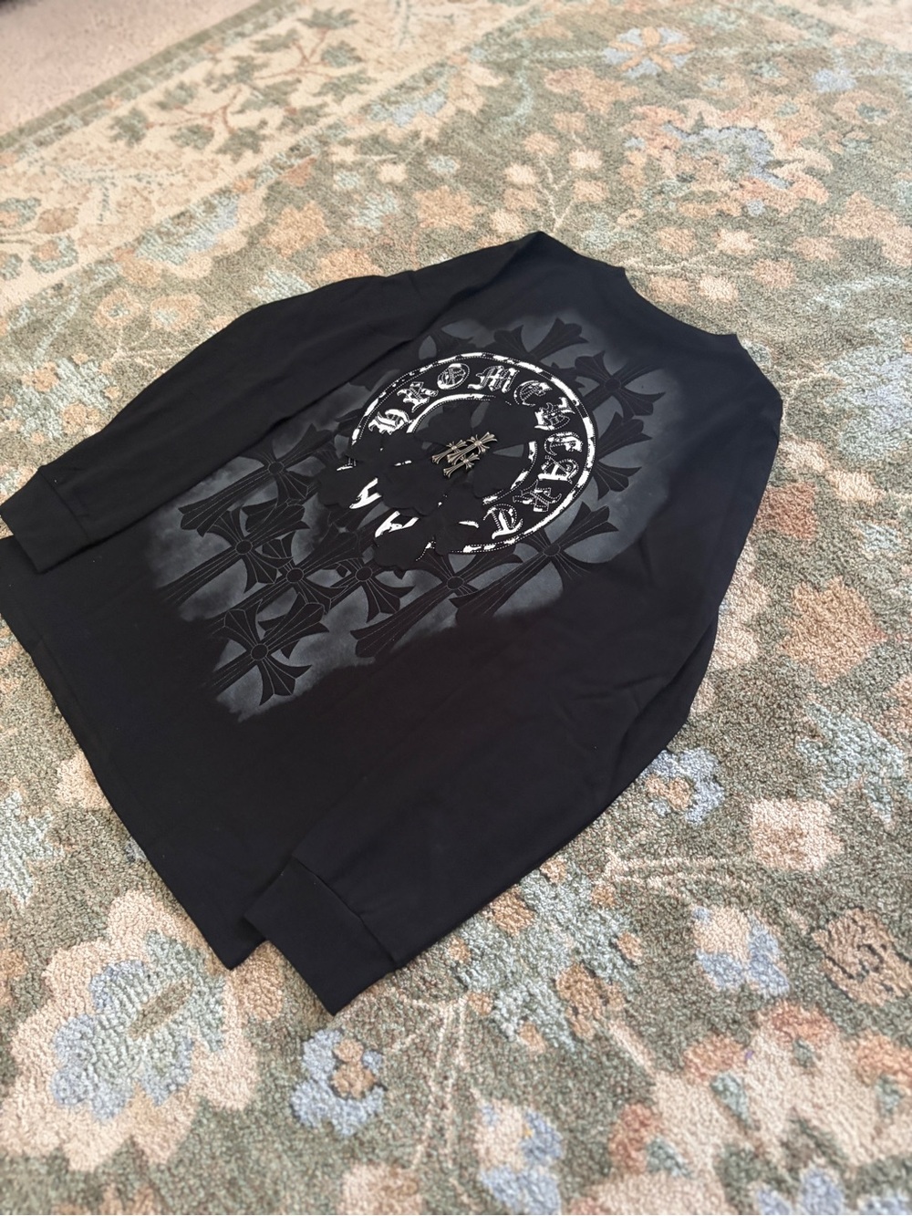 Men's Black Long-Sleeve Graphic Crew Tee by Chrome Hearts